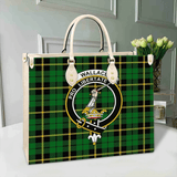 Clan Wallace Hunting - Green Crest Tartan Leather Bag MC431