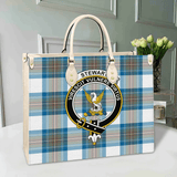 Clan Stewart Muted Blue Crest Tartan Leather Bag MC411