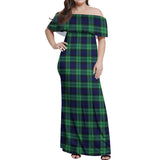 Clan Abercrombie Tartan Off Shoulder Long Dress VL1