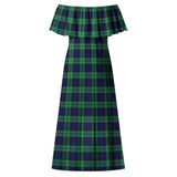 Clan Abercrombie Tartan Off Shoulder Long Dress VL1