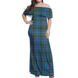 Clan Bain Tartan Off Shoulder Long Dress VL38