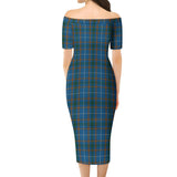 Clan Bain Tartan Off Shoulder Lady Dress VD1161