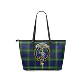 Clan Bannerman Crest Tartan Leather Tote Bag MT2154