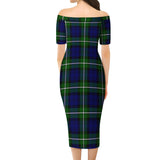 Clan Bannerman Tartan Off Shoulder Lady Dress VD1153