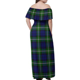 Clan Bannerman Tartan Off Shoulder Long Dress VL46