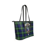 Clan Bannerman Crest Tartan Leather Tote Bag MT2154