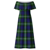 Clan Bannerman Tartan Off Shoulder Long Dress VL46