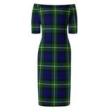 Clan Bannerman Tartan Off Shoulder Lady Dress VD1153