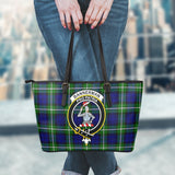 Clan Bannerman Crest Tartan Leather Tote Bag MT2154