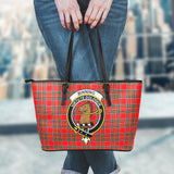 Clan Binning Crest Tartan Leather Tote Bag MT2143