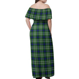 Clan Blackadder Tartan Off Shoulder Long Dress VL63