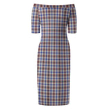 Clan Boswell Tartan Off Shoulder Lady Dress VD1130