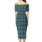 Clan Bowie Ancient Tartan Off Shoulder Lady Dress VD1129