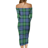 Clan Bowie Ancient Tartan Off Shoulder Lady Dress VD1129