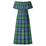 Clan Bowie Ancient Tartan Off Shoulder Long Dress VL71