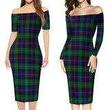 Clan Calder Modern Tartan Off Shoulder Lady Dress VD1097