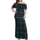 Clan Calder Modern Tartan Off Shoulder Long Dress VL105