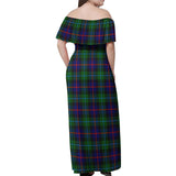 Clan Calder Modern Tartan Off Shoulder Long Dress VL105