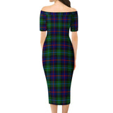 Clan Calder Modern Tartan Off Shoulder Lady Dress VD1097