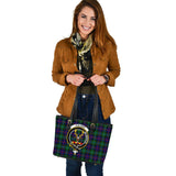 Clan Calder Modern Crest Tartan Leather Tote Bag MT2100