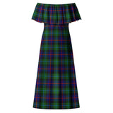 Clan Calder Modern Tartan Off Shoulder Long Dress VL105