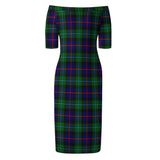 Clan Calder Modern Tartan Off Shoulder Lady Dress VD1097