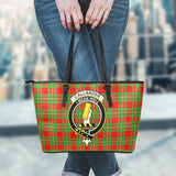 Clan Callander Modern Crest Tartan Leather Tote Bag MT2099