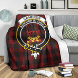 Clan Cameron Black and Red Crest Tartan Blanket UC96