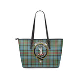 Clan Cathcart Crest Tartan Leather Tote Bag MT2061