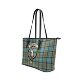 Clan Cathcart Crest Tartan Leather Tote Bag MT2061