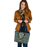 Clan Cathcart Crest Tartan Leather Tote Bag MT2061