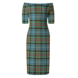 Clan Cathcart Tartan Off Shoulder Lady Dress VD1058