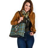 Clan Cathcart Crest Tartan Leather Tote Bag MT2061