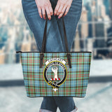 Clan Cathcart Crest Tartan Leather Tote Bag MT2061