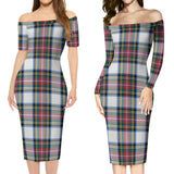 Clan Dennistoun Tartan Off Shoulder Lady Dress VD986