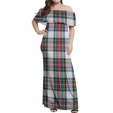 Clan Dennistoun Tartan Off Shoulder Long Dress VL222