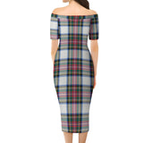 Clan Dennistoun Tartan Off Shoulder Lady Dress VD986