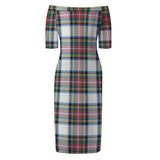 Clan Dennistoun Tartan Off Shoulder Lady Dress VD986