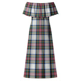 Clan Dennistoun Tartan Off Shoulder Long Dress VL222