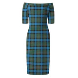 Clan Fergusson Ancient Tartan Off Shoulder Lady Dress VD919