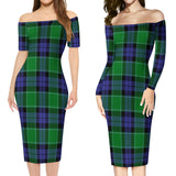 Clan Haldane Tartan Off Shoulder Lady Dress VD824