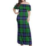 Clan Haldane Tartan Off Shoulder Long Dress VL391