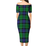 Clan Haldane Tartan Off Shoulder Lady Dress VD824