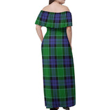 Clan Haldane Tartan Off Shoulder Long Dress VL391