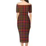 Clan Hepburn Tartan Off Shoulder Lady Dress VD799