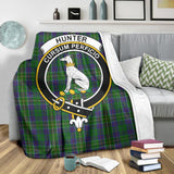 Clan Hunter of Hunterston Crest Tartan Blanket UC381