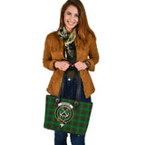 Clan Kinnear Crest Tartan Leather Tote Bag MT1776