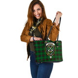 Clan Kinnear Crest Tartan Leather Tote Bag MT1776