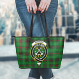 Clan Kinnear Crest Tartan Leather Tote Bag MT1776