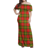 Clan Leask Modern Tartan Off Shoulder Long Dress VL503